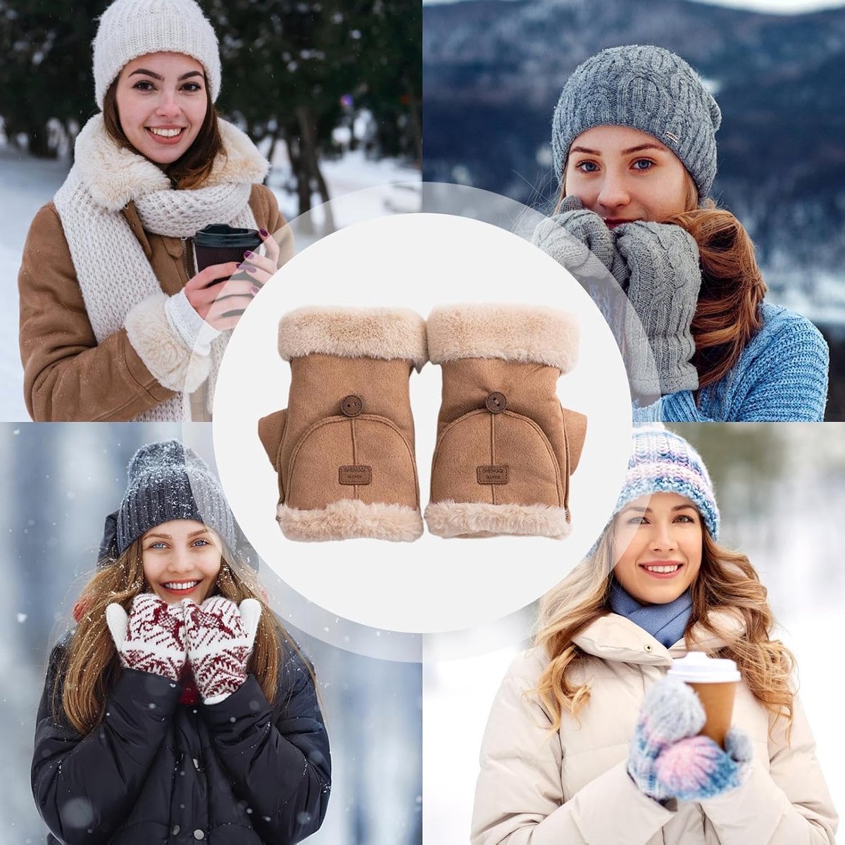 Gloves - Women's Gloves - Warm Gloves - Fingerless Gloves - Suitable for walking, commuting, running, hiking, outdoor activities and cold winters. (Khaki)