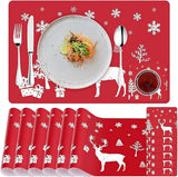 Placemats - Set of 12 - Christmas placemats - including coasters, Christmas placemats - heat-resistant and waterproof - suitable for Christmas parties and table decorations (Red)