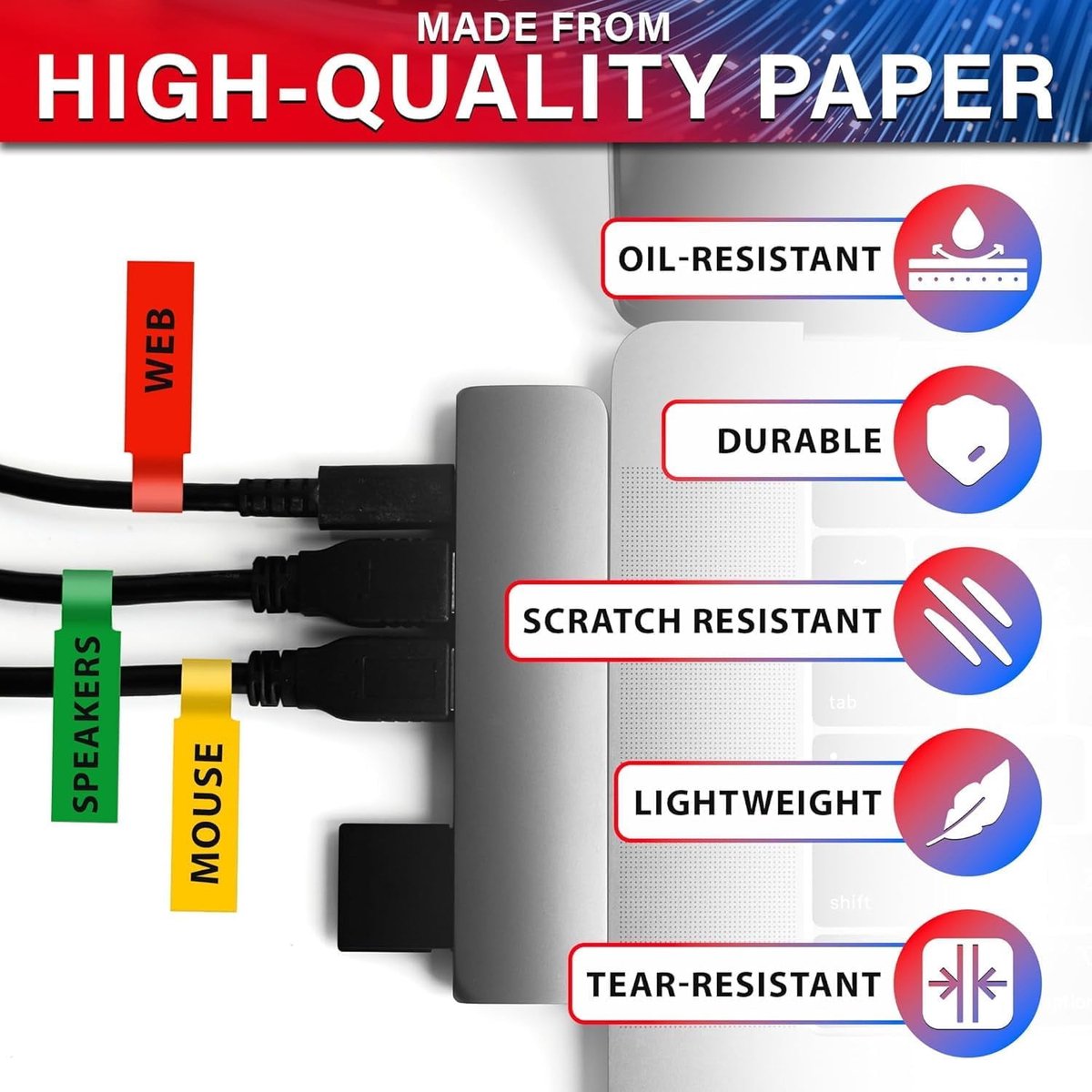 240 pcs Cable Labels, Waterproof Labels - Waterproof Wire Labels, Writable Stickers, Identification Labels, Wire Labels (8 sheets/sheet), Laser Printer Labels, Charger Labels
