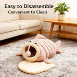Cat Bed - Cave Cat Basket - Calming and Anxiety Relieving - Lantern Fish Shape - Pink（S：45*33*26cm） - Side View