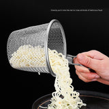 Stainless Steel Pasta Basket - Cooking Basket with Pasta Clamp - Hanging Strainer - Kitchen Utensils Suitable for Pasta, Ramen, Pho and Vegetables - Front View