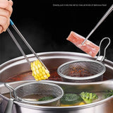 Stainless Steel Pasta Basket - Cooking Basket with Pasta Clamp - Hanging Strainer - Kitchen Utensils Suitable for Pasta, Ramen, Pho and Vegetables - Side View