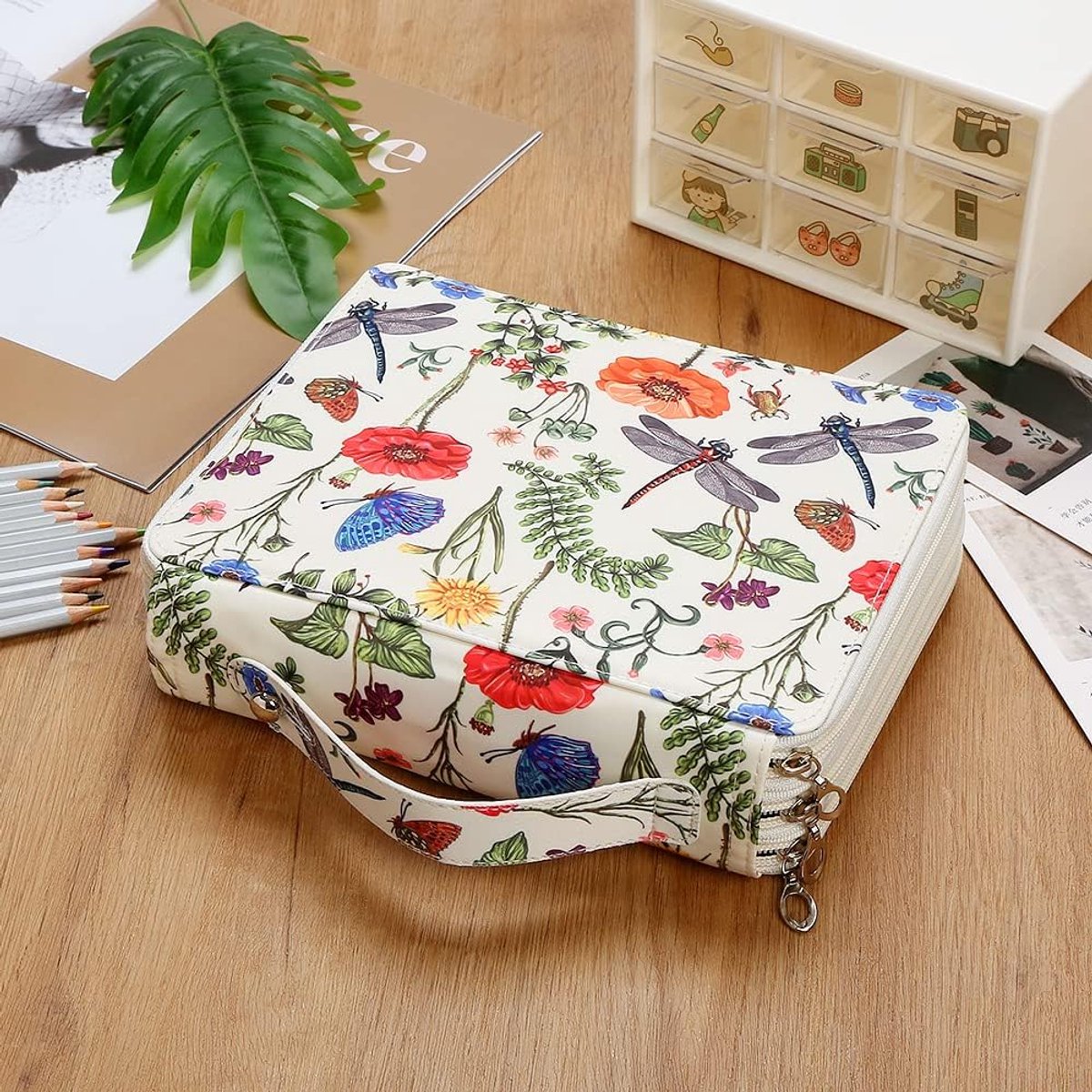 Pencil Case - Large Capacity | Colored Pencils | Pencils | Zippered - Three-Layer Pencil Case - Pencil Storage Bag - Holds 120 Pencils - White