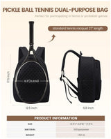 Backpack - Tennis Shoulder Crossbody Bag - Sports Bag - Waterproof Racket Bag - Suitable for Pickles and Badminton - Black - 45-Degree Angle