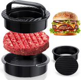 3-in-1 Hamburger and Hamburger Press - Hamburger Mold - Non-stick, Durable Patty Maker for Stuffed Burgers and Sliders - Easy to Clean - Black
