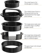 3-in-1 Hamburger and Hamburger Press - Hamburger Mold - Non-stick, Durable Patty Maker for Stuffed Burgers and Sliders - Easy to Clean - Black
