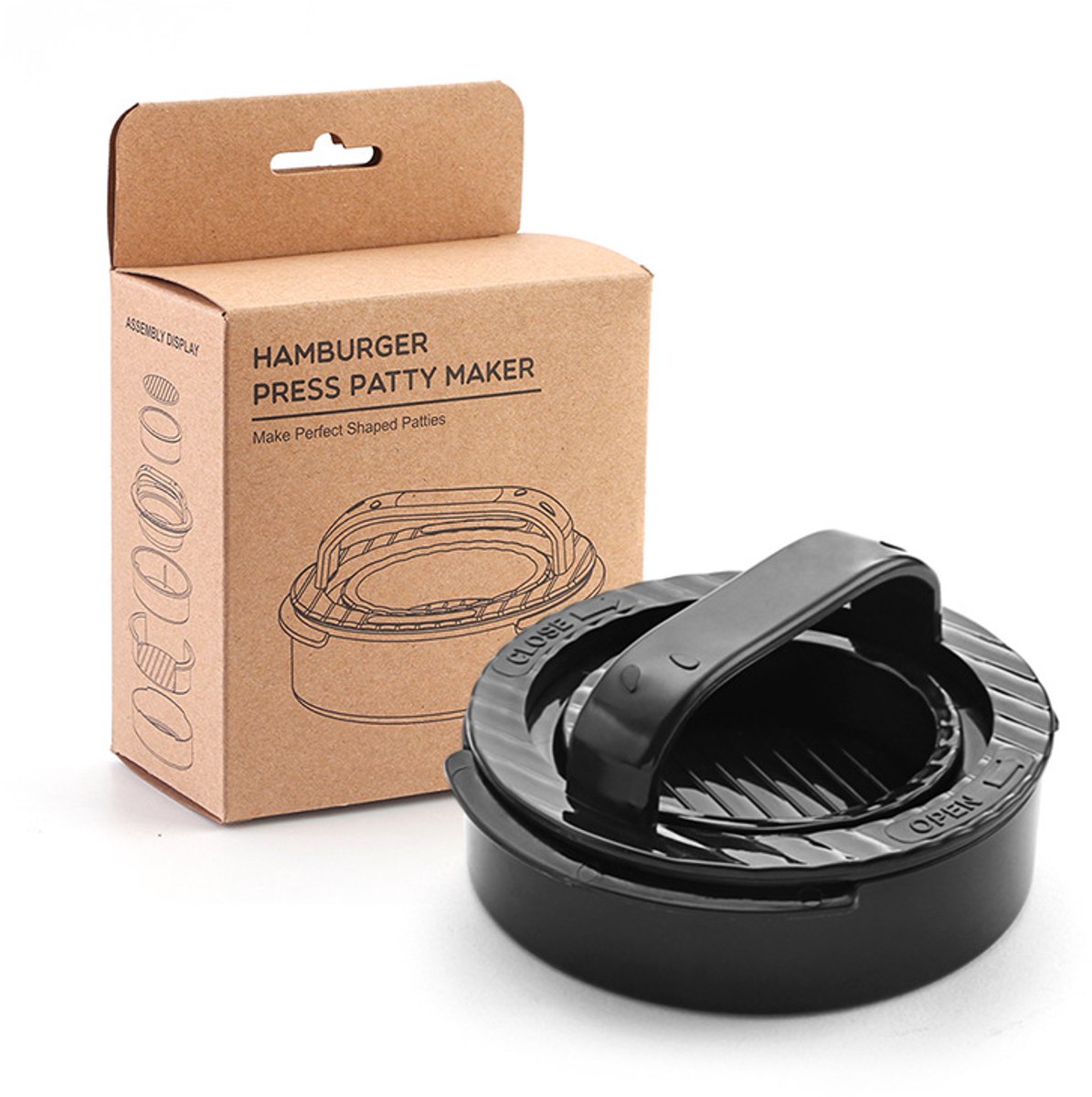 3-in-1 Hamburger and Hamburger Press - Hamburger Mold - Non-stick, Durable Patty Maker for Stuffed Burgers and Sliders - Easy to Clean - Black