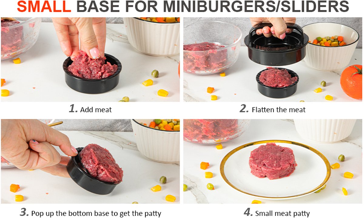 3-in-1 Hamburger and Hamburger Press - Hamburger Mold - Non-stick, Durable Patty Maker for Stuffed Burgers and Sliders - Easy to Clean - Black