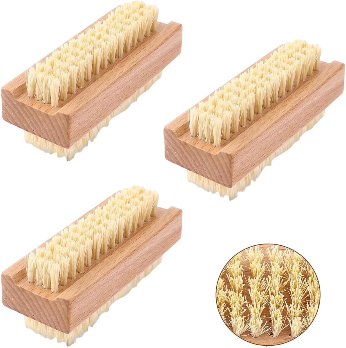 Nail Brushes - 3-Pack - Double-Sided - Nail Brushes for Cleaning Nails - Portable Nail Brushes with Wooden Handles - Suitable for Daily Hygiene, Travel and Pet Care