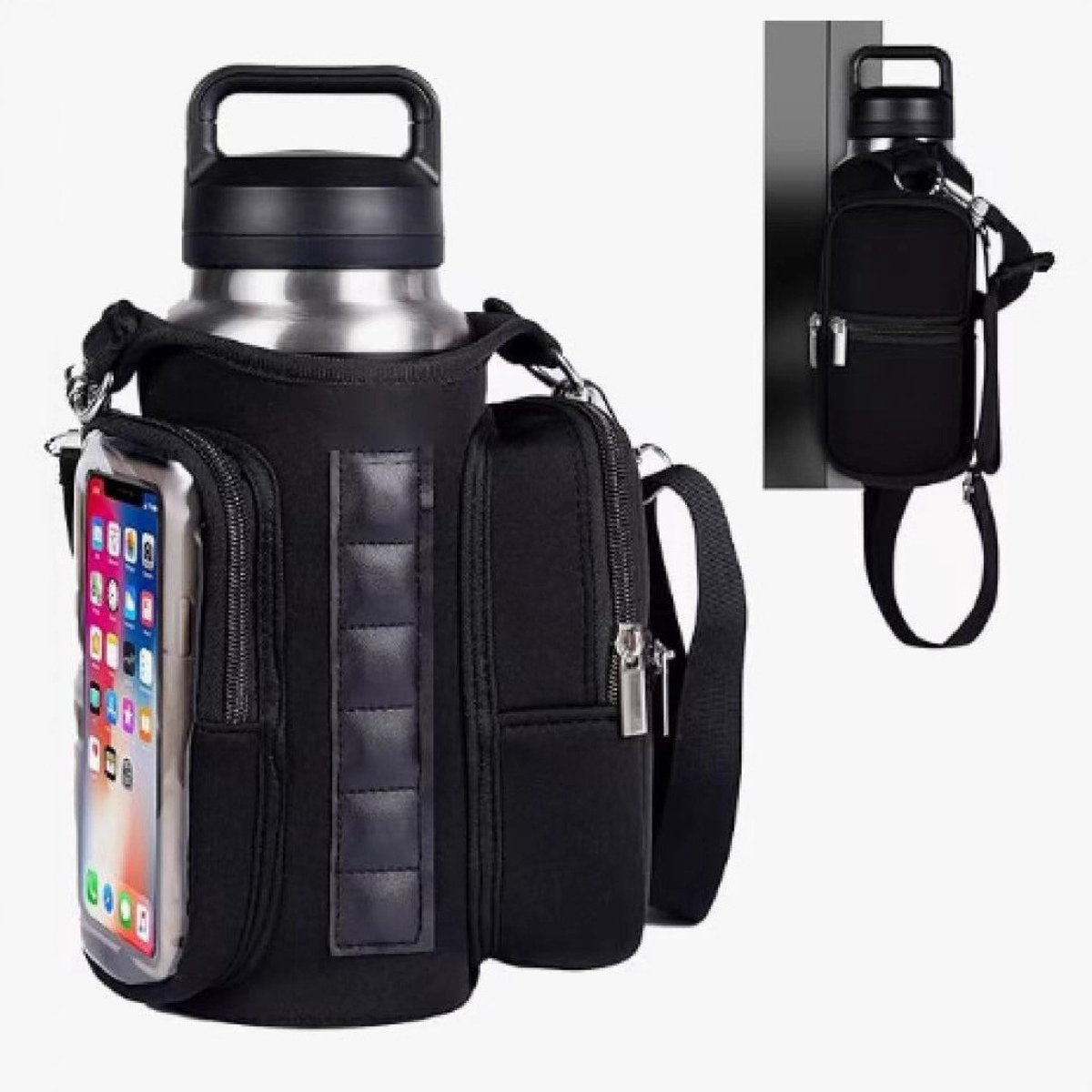 Magnetic Sports Bag with Adjustable Shoulder Strap - Includes Water Bottle Holder and Pocket - for Sports, Workouts, Travel & Work（Black）