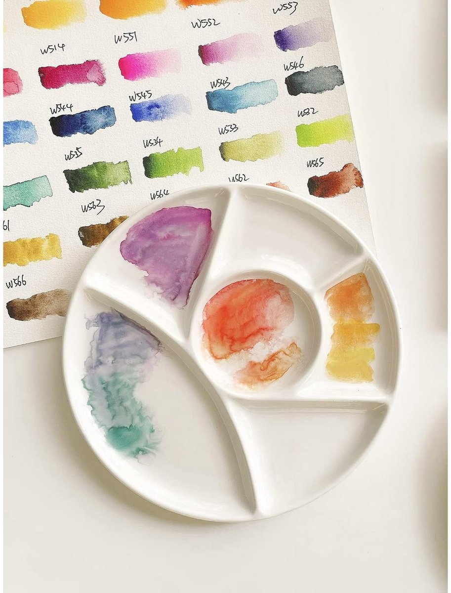 Easy-to-clean watercolor and gouache mixing tray - 6 holes - 8 inch - white - round