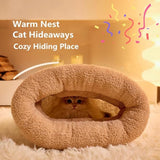 Cat Bed - Cave Cat Basket - Winter Sleeping Bag for Pets - Soft Plush Cat Bed - Suitable for Indoor Cats, Kittens and Dogs (Beige, L-54*45cm) - Front View