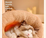 Cat Bed - Cave Cat Basket - Winter Sleeping Bag for Pets - Soft Plush Cat Bed - Suitable for Indoor Cats, Kittens and Dogs (Beige, L-54*45cm) - Top-Down View