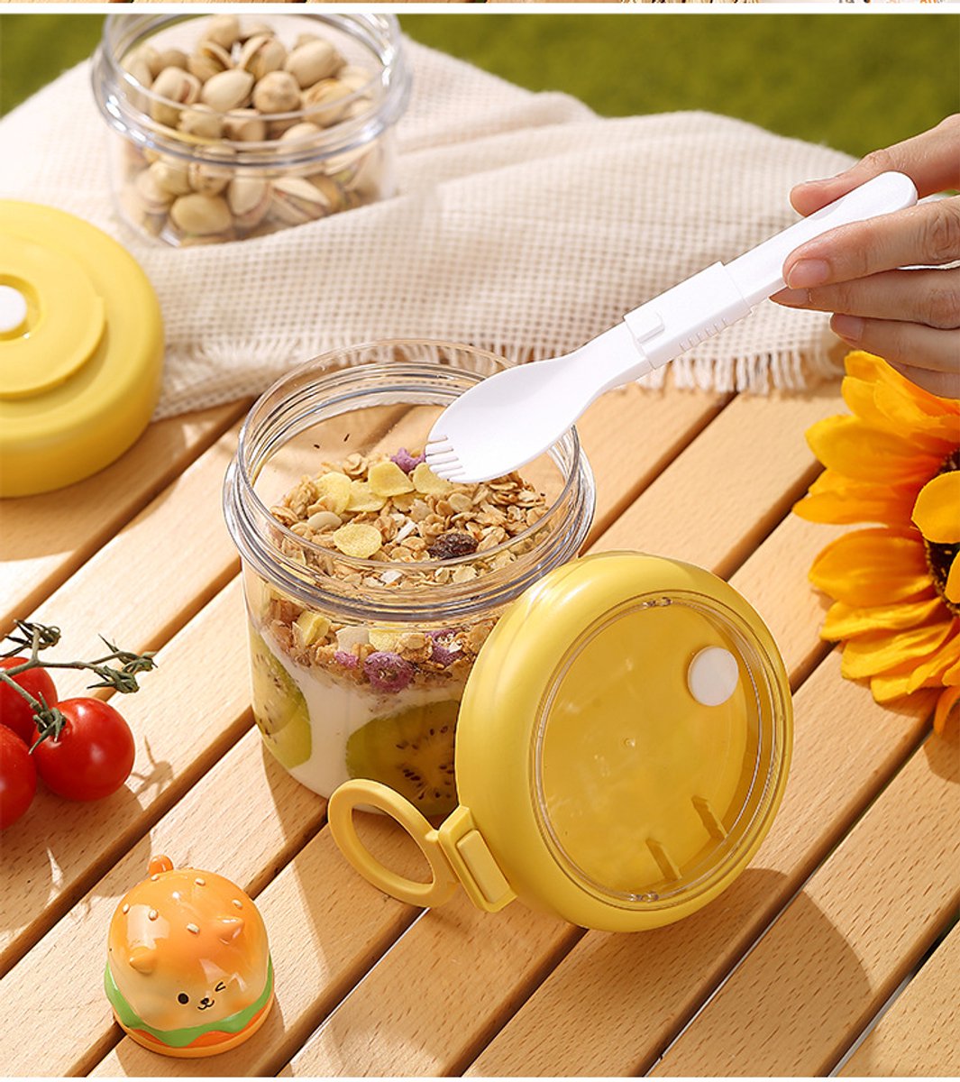 Yogurt Cup to Go - 880 mL - Muesli Cup - Oats Pots - Soup Cup - Lunch Cup - Lunch Pot - Leak-Proof - Insulated - with Spoon - Dishwasher Safe - White