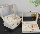 Jewelry Box - Jewelry Box with Glass Lid and Lock - 9 Compartment Jewelry Organizer - Suitable for storing earrings, bracelets and women's jewelry. - Top-Down View