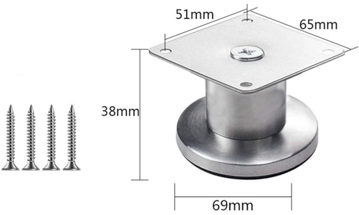 Adjustable Cabinet Legs - 4 Adjustable Furniture Legs Made of Stainless Steel (Silver) (3.8cm)