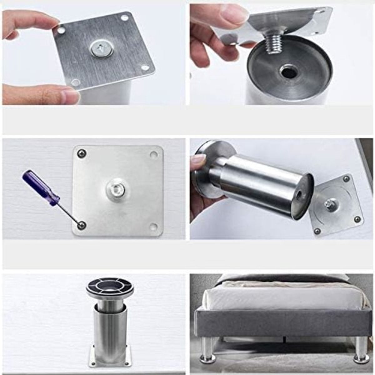 Adjustable Cabinet Legs - 4 Adjustable Furniture Legs Made of Stainless Steel (Silver) (3.8cm)