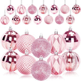 Christmas Baubles - Pack of 24 - Large Size, 6cm Diameter - Unbreakable Plastic - Christmas Tree Decoration - Various Christmas Bauble Decorations Suitable for Weddings, Mother's Day Party Decorations (Pink)