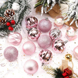 Christmas Baubles - Pack of 24 - Large Size, 6cm Diameter - Unbreakable Plastic - Christmas Tree Decoration - Various Christmas Bauble Decorations Suitable for Weddings, Mother's Day Party Decorations (Pink)