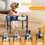 Dog Food Bowl Holder - Metal Food Bowl Holder - Adjustable Dog Food Bowl Holder - Double Food Bowl Holder - Suitable for Large, Medium, and Small Dogs - Black (Dog Food Bowl Not Included) - Close-Up Angle
