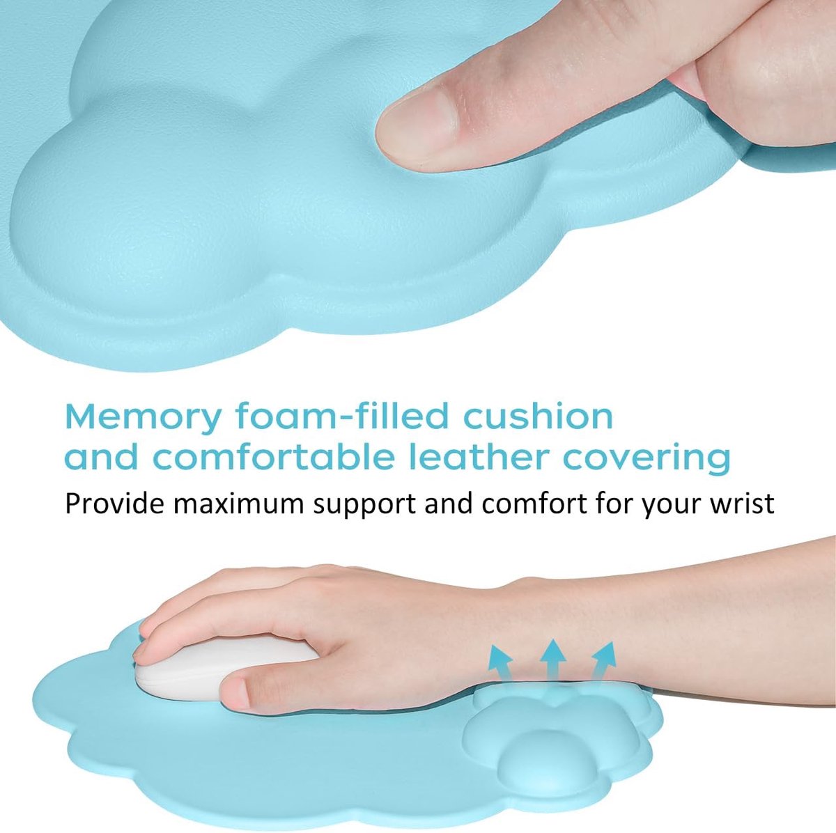 Mouse Pad - Mouse Pad with Wrist Rest - Ergonomic Mouse Pad - Mouse Pad with Leather Surface, Suitable for Computers, Laptops, Office, Home and Travel, with Non-Slip Bottom - Blue