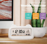 Alarm Clock - Digital Alarm Clock - Digital Clock - Smart Alarm Clock - Electronic Calendar - Cat-shaped Alarm Clock with Light - Real-time Temperature and Humidity Monitoring - Weather Display - Large Night Light Screen - USB Charging（White） - Side View