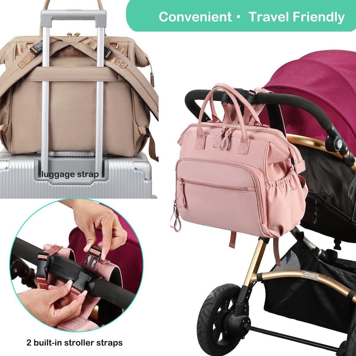Convertible Diaper Bag - Wide Opening - 14 Pockets - Stylish - Baby Changing Bag - with Stroller Buckle - Diaper Bag - Waterproof (Off-White)