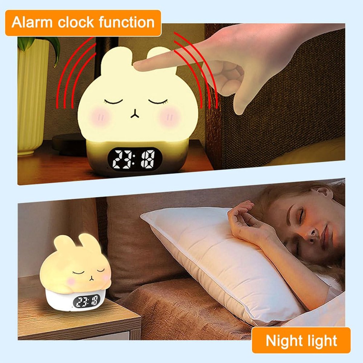 Children's Night Light - Table Lamp for Bedroom - Cute Rabbit Shape - Cartoon Bedside Lamp - Baby Night Light (White)