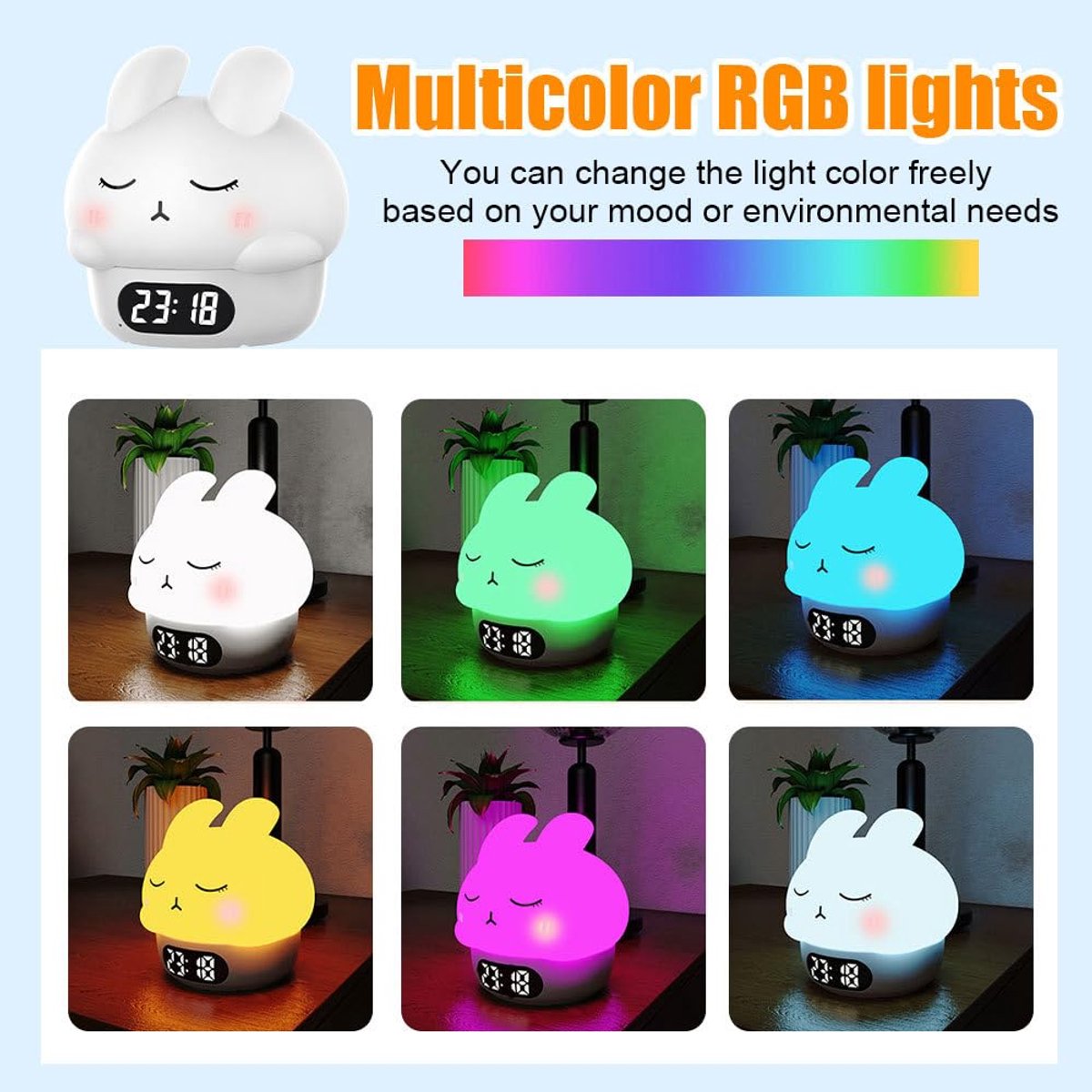 Children's Night Light - Table Lamp for Bedroom - Cute Rabbit Shape - Cartoon Bedside Lamp - Baby Night Light (White)