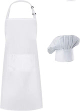 Apron and Hat Set - Adjustable Chef's Hat and Apron - Unisex Baker's Clothing (White)