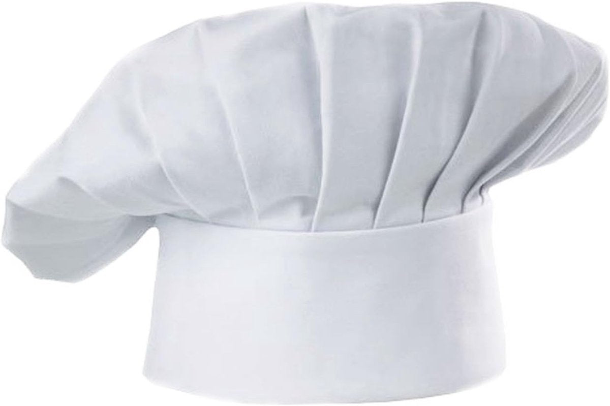 Apron and Hat Set - Adjustable Chef's Hat and Apron - Unisex Baker's Clothing (White)