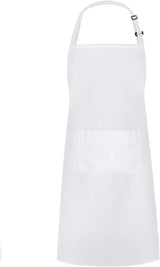 Apron and Hat Set - Adjustable Chef's Hat and Apron - Unisex Baker's Clothing (White) - Side View