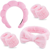 Winter Headband for Women - Set of 4 - Pink Makeup Headband and Wristband Set - Suitable for Facial Cleansing and Skin Care - Christmas Gift - Birthday Gift, Gift for Girls