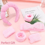 Winter Headband for Women - Set of 4 - Pink Makeup Headband and Wristband Set - Suitable for Facial Cleansing and Skin Care - Christmas Gift - Birthday Gift, Gift for Girls