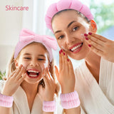 Winter Headband for Women - Set of 4 - Pink Makeup Headband and Wristband Set - Suitable for Facial Cleansing and Skin Care - Christmas Gift - Birthday Gift, Gift for Girls - Top-Down View