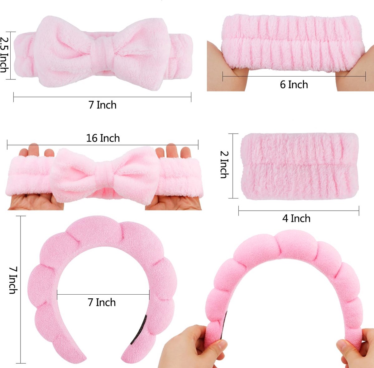 Winter Headband for Women - Set of 4 - Pink Makeup Headband and Wristband Set - Suitable for Facial Cleansing and Skin Care - Christmas Gift - Birthday Gift, Gift for Girls