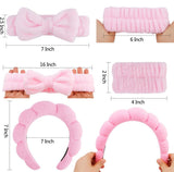 Winter Headband for Women - Set of 4 - Pink Makeup Headband and Wristband Set - Suitable for Facial Cleansing and Skin Care - Christmas Gift - Birthday Gift, Gift for Girls