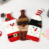 Wine Bottle Cover - Christmas Wine Bottle Cover - Hand-Knitted Cartoon Decorated Bottle Cover - Christmas Gifts for Adults - Perfect for Holiday Party Decorations (3-Piece Set) - Front View