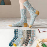 5 pairs of cotton socks for women - retro floral pattern - warm socks - lounge socks - autumn and winter socks - socks with 3D relief design - Rear View
