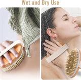 Bath Brush - Body Brush - Natural Bristles - Massage Brush - Shower Brush - Exfoliating Brush - Sauna Brush - Improves Blood Circulation - Lymphatic Function - Removes Dead Skin Cells - 45-Degree Angle
