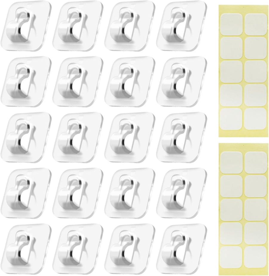 Hooks - Mini Light Clips | Self-Adhesive Lighting Hooks - Cable Holder Organizer - Set of 20 Hooks incl. Adhesive Strip