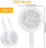 2-Piece Food Strainer - Mesh Sieve - Sieve Filter - Reusable Strainer - for Oil, Coffee, Tea, Juice, Wine (200 Mesh) - White - 45-Degree Angle