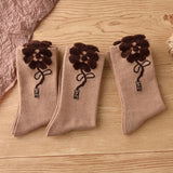 Socks 3-pack - House socks - fluffy socks - Casual socks - Indoor & Outdoor Wearable - Soft & Warm - socks men - socks women - Unisex Women - Size 36 to 42 - Light brown flowers