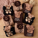 Socks 3-pack - House socks - fluffy socks - Casual socks - Indoor & Outdoor Wearable - Soft & Warm - socks men - socks women - Unisex Women - Size 36 to 42 - Light brown flowers - Front View