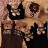 Socks 3-pack - House socks - fluffy socks - Casual socks - Indoor & Outdoor Wearable - Soft & Warm - socks men - socks women - Unisex Women - Size 36 to 42 - Light brown flowers - Side View