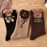 Socks 3-pack - House socks - fluffy socks - Casual socks - Indoor & Outdoor Wearable - Soft & Warm - socks men - socks women - Unisex Women - Size 36 to 42 - Light brown flowers - Top-Down View