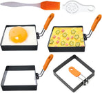 Egg Packaging - Pack of 4 - Egg Packaging - Square Egg Packaging - Non-stick Stainless Steel Square Shape - Square Omelette Mold - With Silicone Insulated Handle - 10x8cm