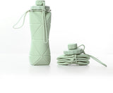 Water Bottle - Collapsible Water Bottle - Silicone Water Bottle - 600ml - Heat Resistant, Drop Resistant - Essential for Outdoor Travel (Green) - Front View