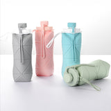 Water Bottle - Collapsible Water Bottle - Silicone Water Bottle - 600ml - Heat Resistant, Drop Resistant - Essential for Outdoor Travel (Green) - Side View