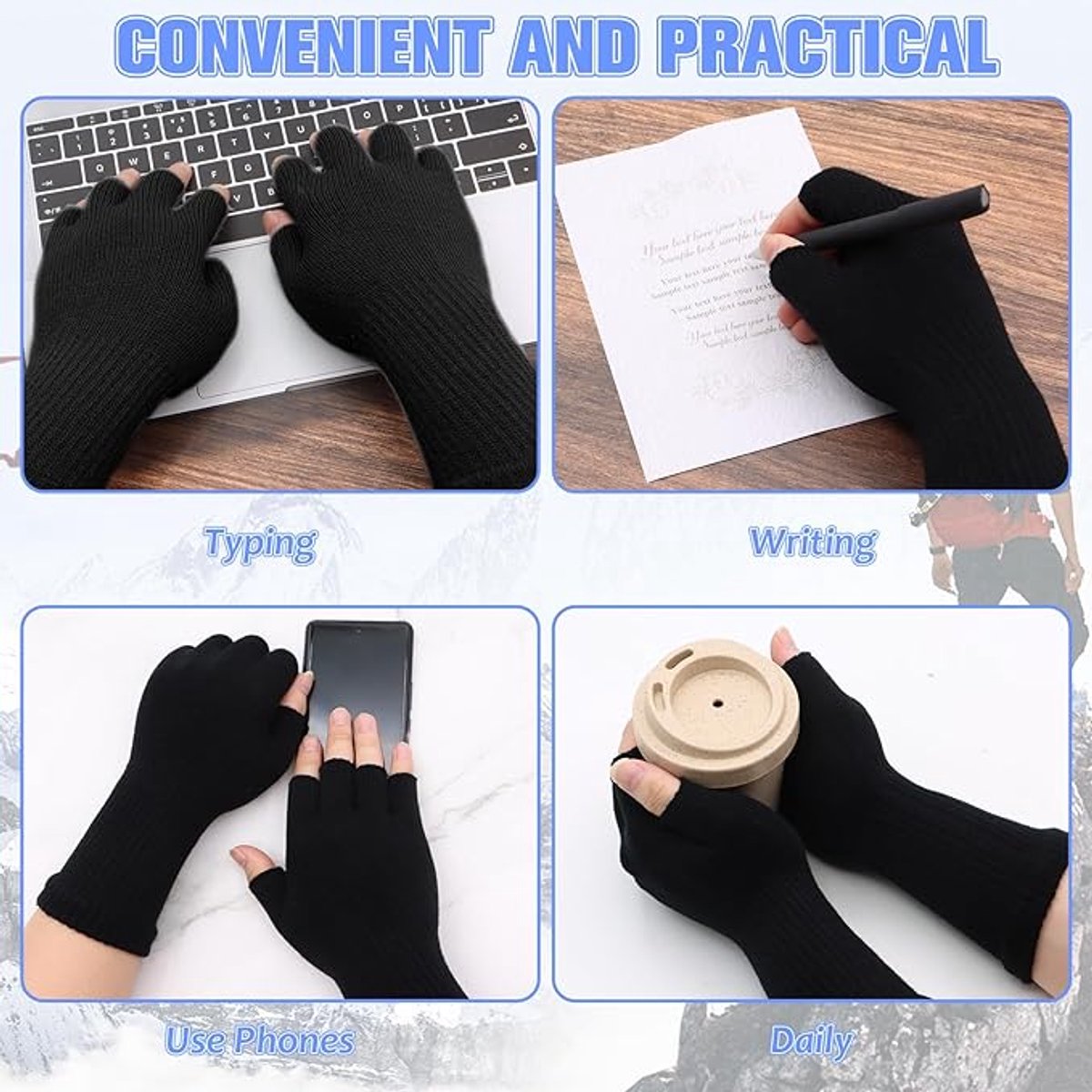 2 pairs of fingerless gloves - plain gloves for fall and winter - warm gloves with half fingers - long knitted - fingerless gloves - one size fits all - wristbands - black and gray